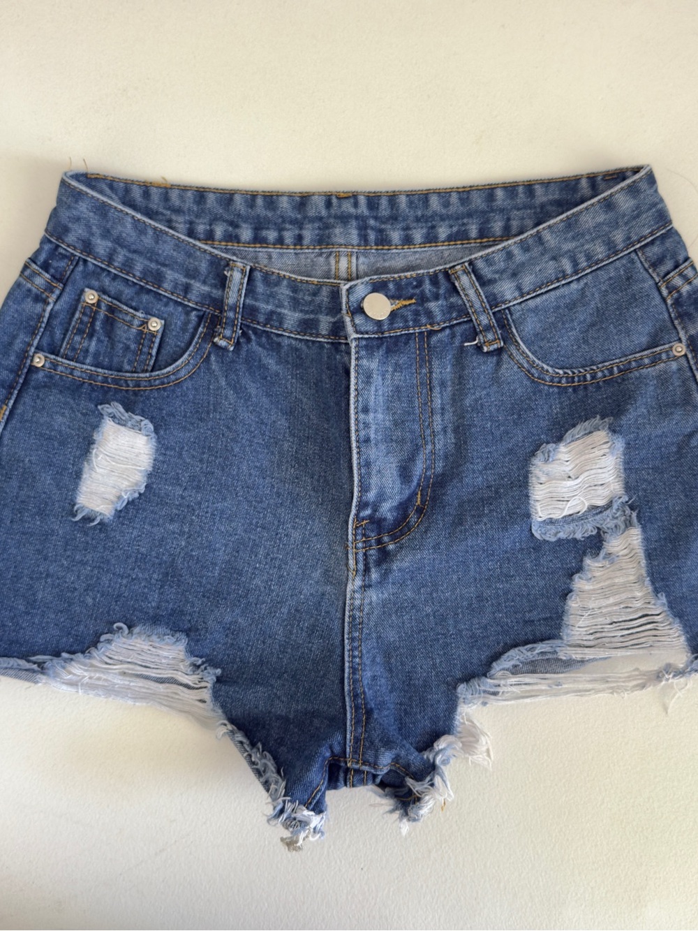 SHEIN Blue Distressed High-Waist Jean Shorts